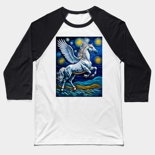 Pegasus in starry night Baseball T-Shirt by FUN GOGH